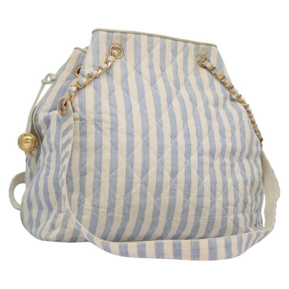 CHANEL Matelasse Chain Shoulder Bag Canvas White Light Blue CC - Picture 1 of 16